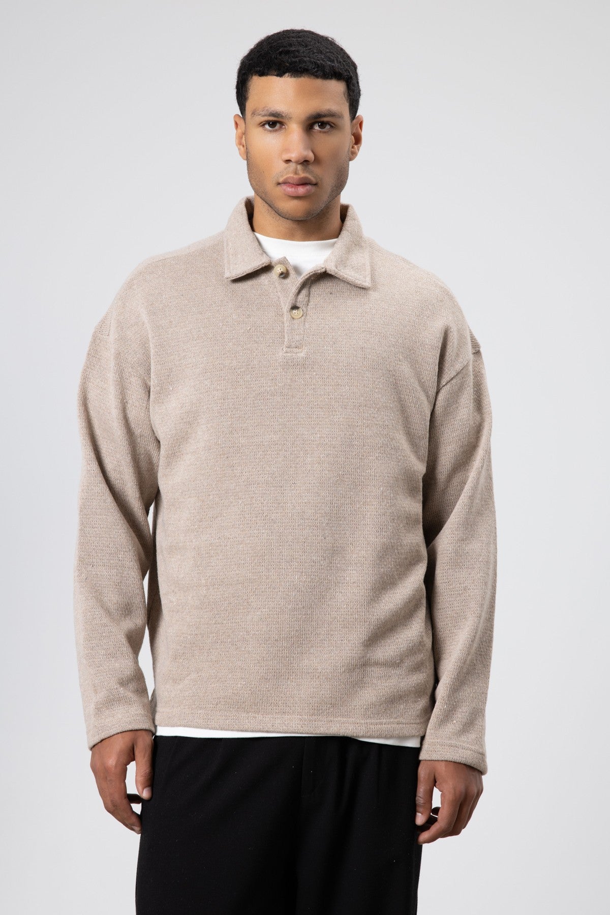 Oversized Polo-Neck Knit Sweater