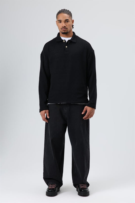 Oversized Polo-Neck Knit Sweater