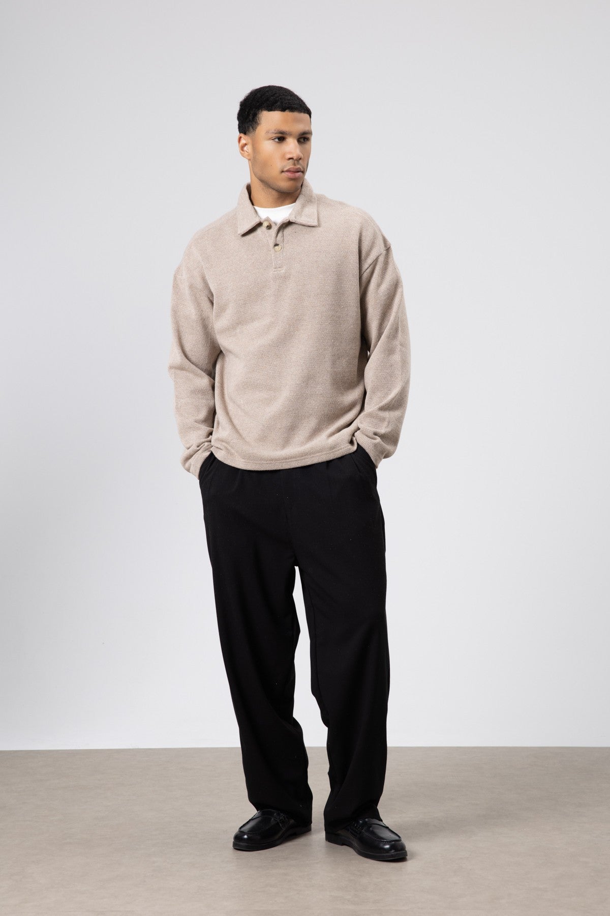 Oversized Polo-Neck Knit Sweater