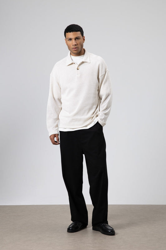 Oversized Polo-Neck Knit Sweater