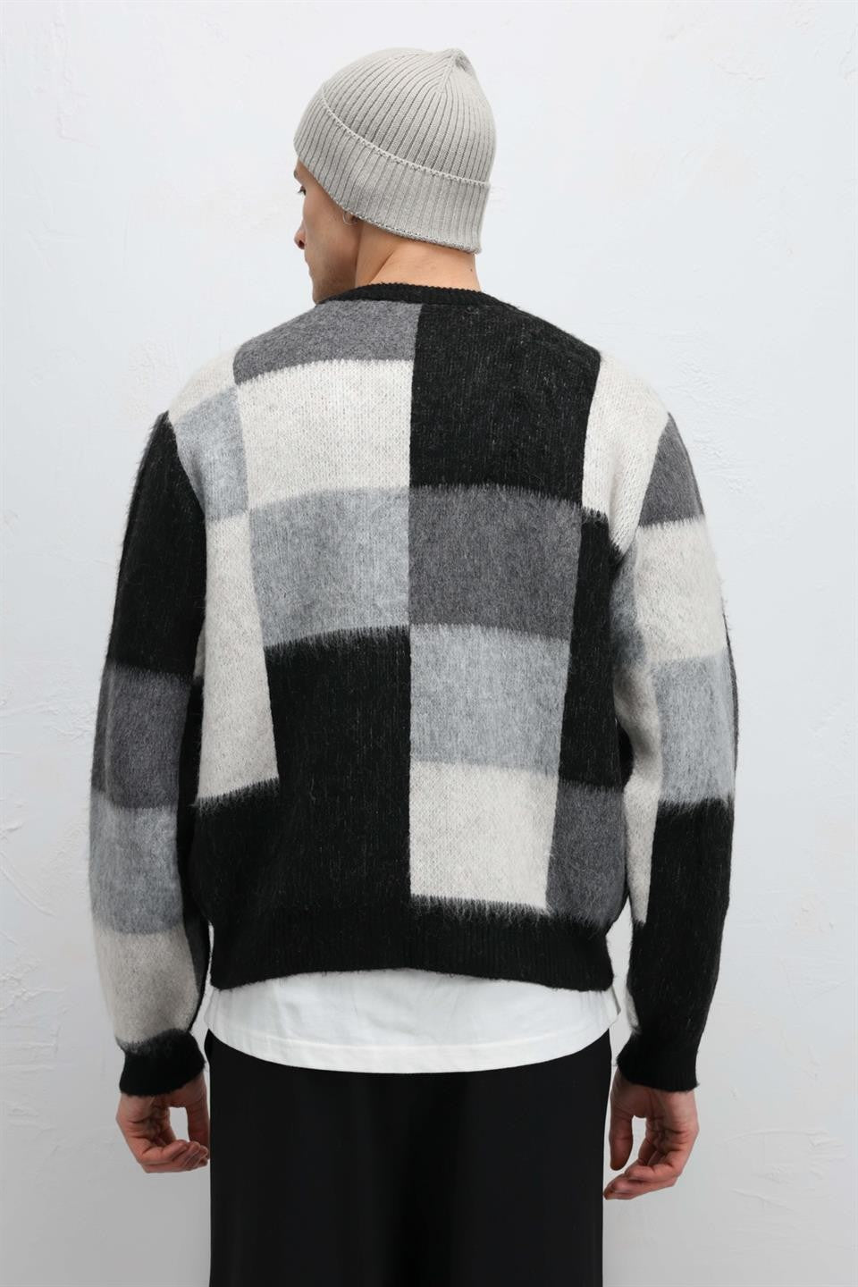 Oversized Square-Patterned Knit Sweater