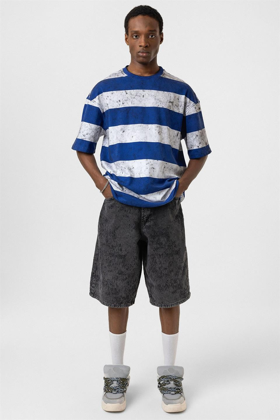 Oversized T-Shirt with Washed Stripes