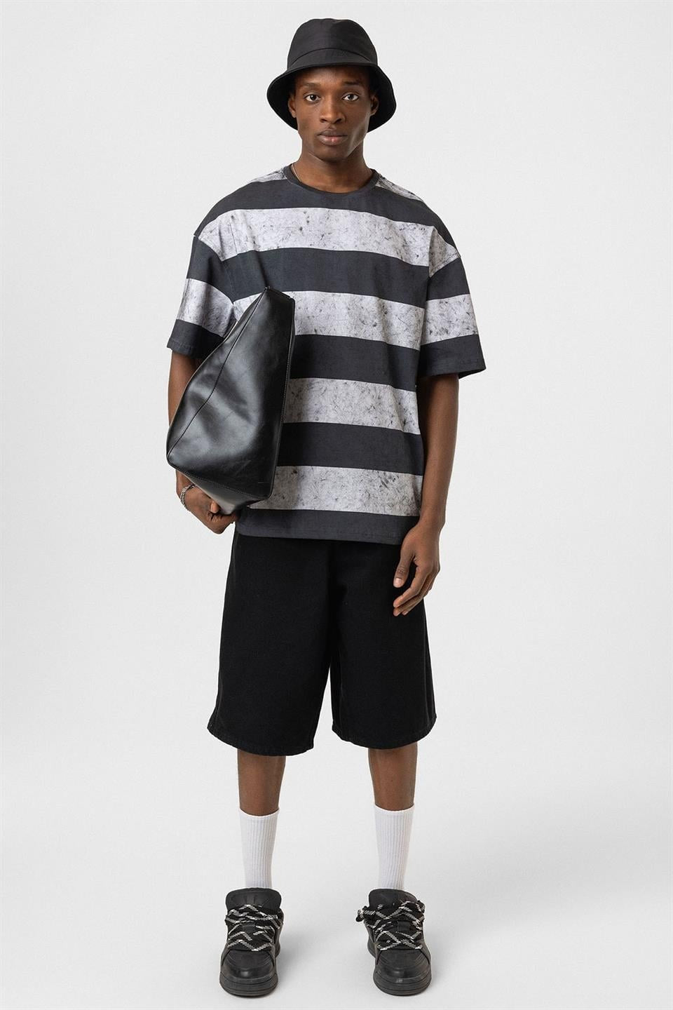 Oversized T-Shirt with Washed Stripes