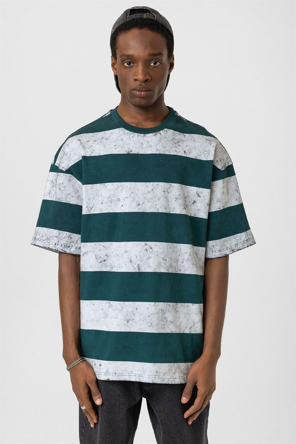 Oversized T-Shirt with Washed Stripes