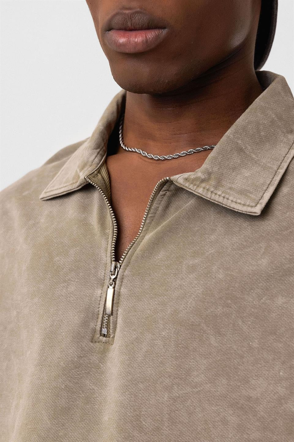 Oversized Washed Polo-Neck T-Shirt