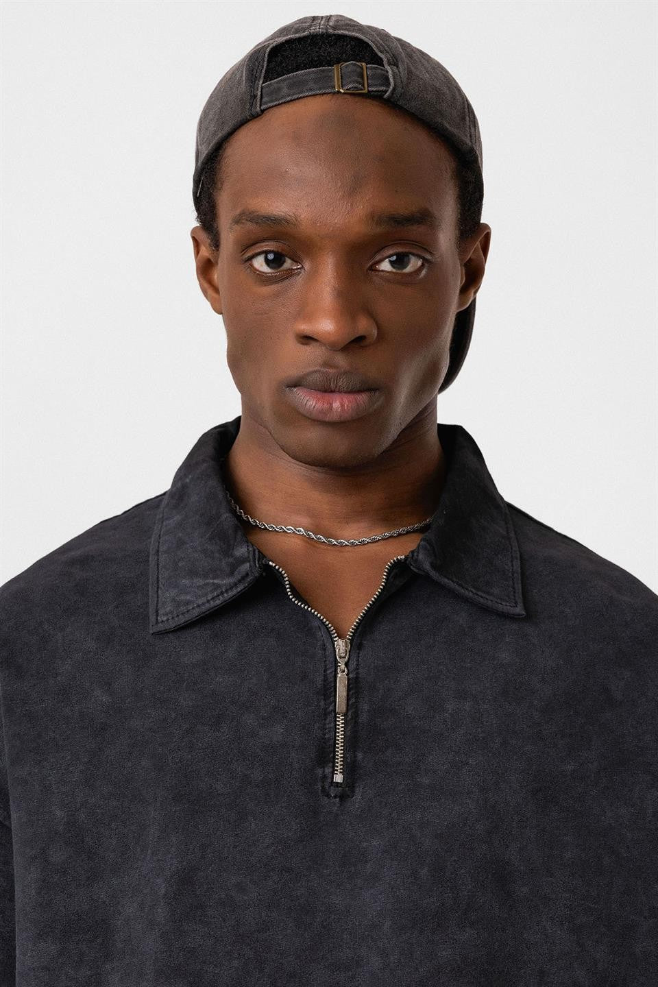 Oversized Washed Polo-Neck T-Shirt