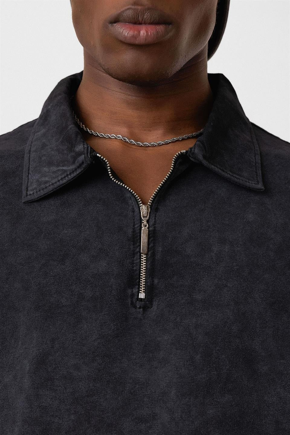 Oversized Washed Polo-Neck T-Shirt