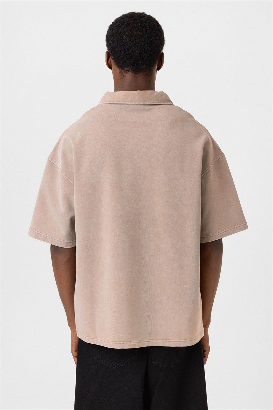 Oversized Washed Polo-Neck T-Shirt