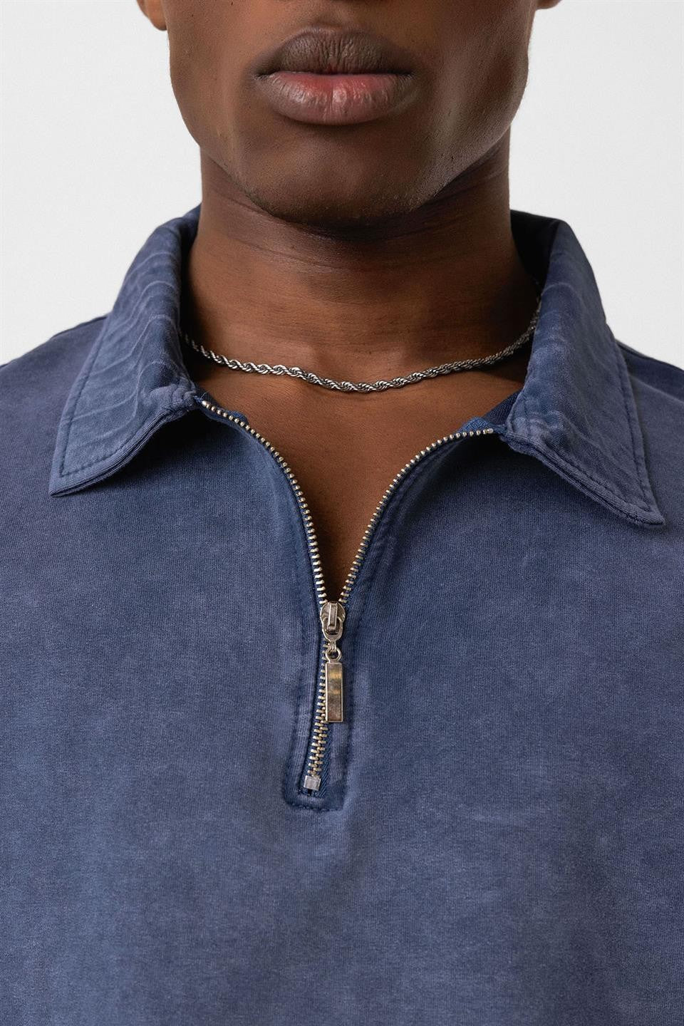 Oversized Washed Polo-Neck T-Shirt
