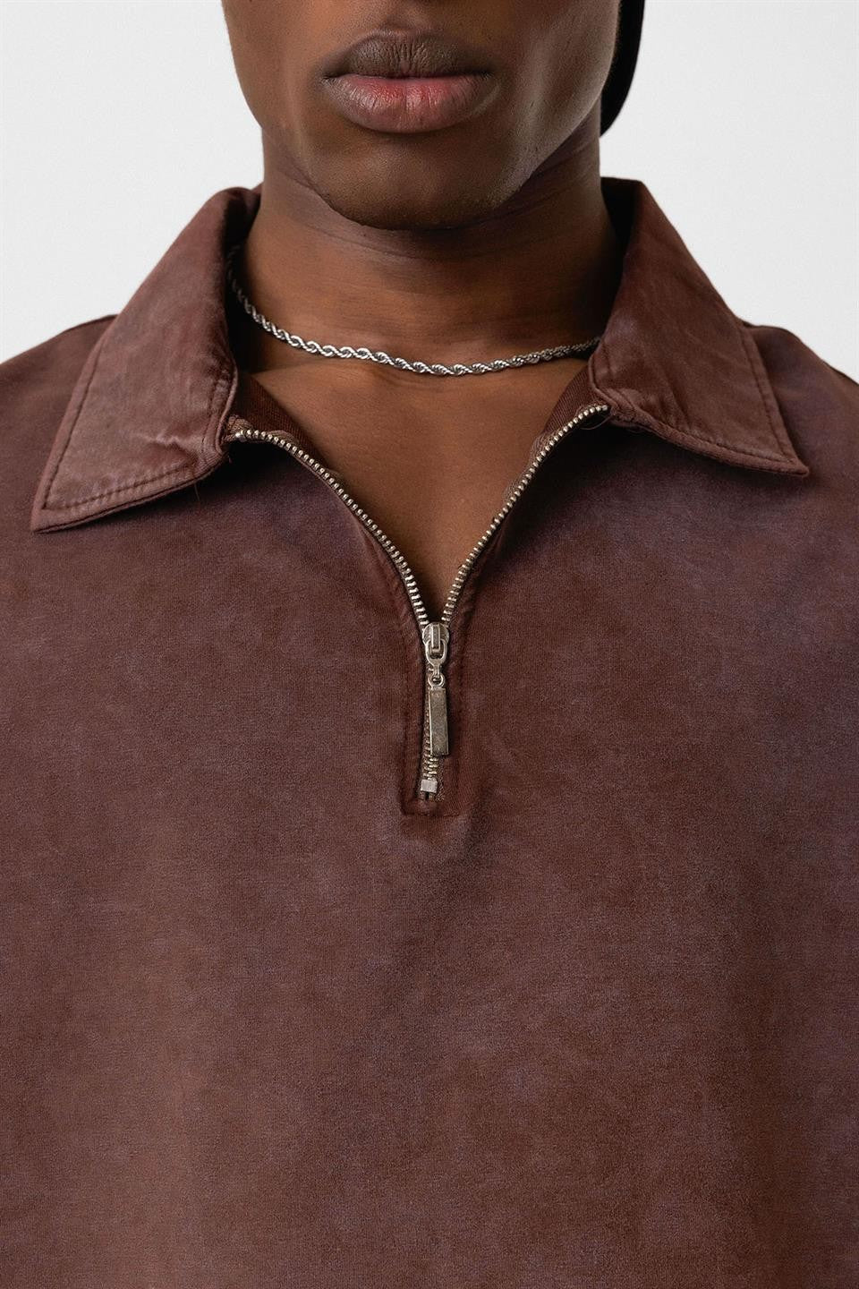 Oversized Washed Polo-Neck T-Shirt