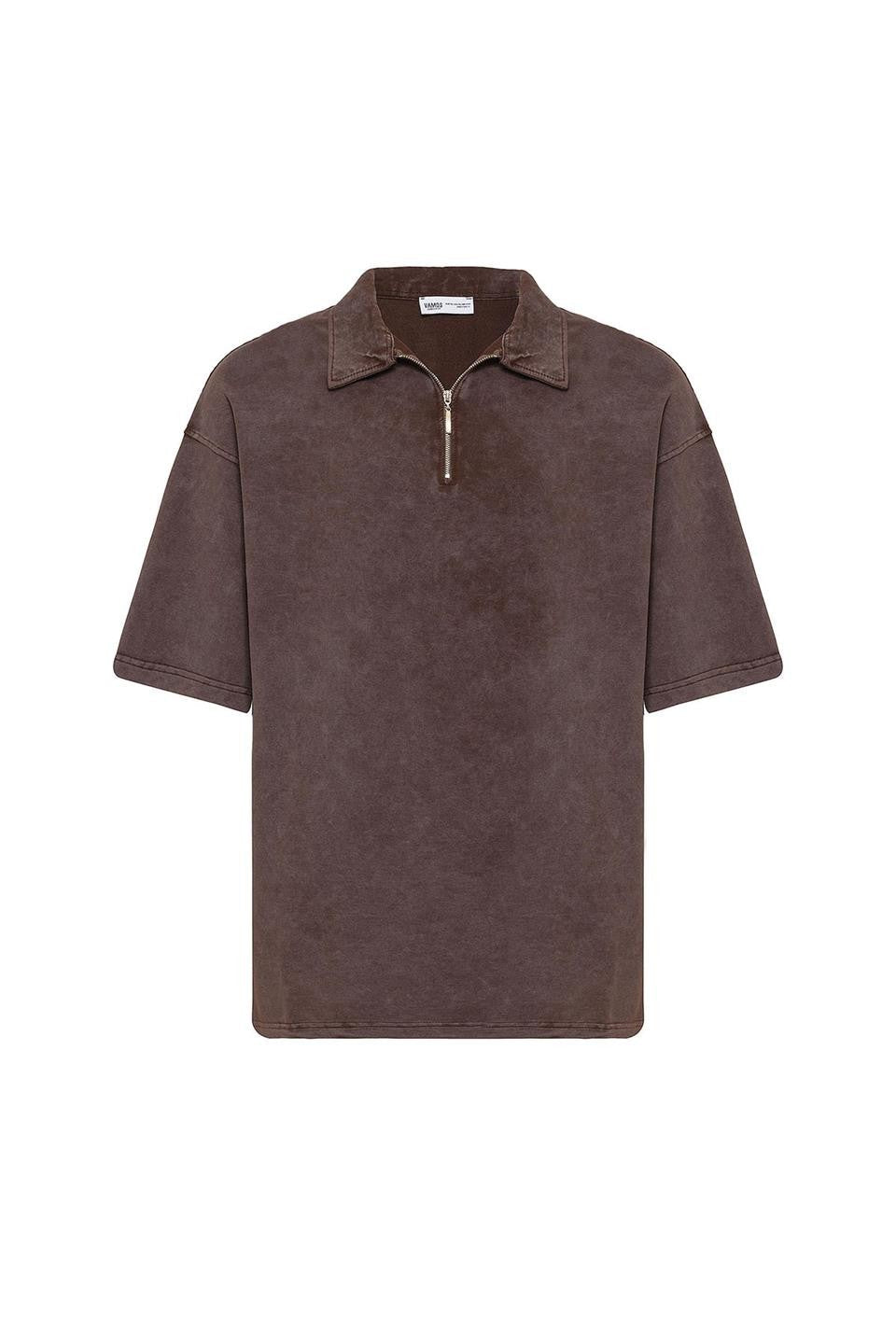 Oversized Washed Polo-Neck T-Shirt