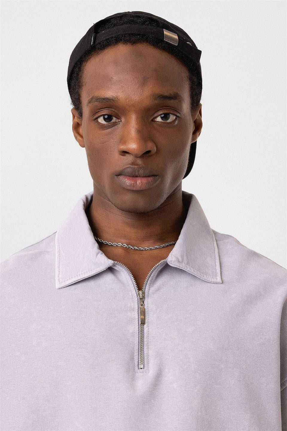 Oversized Washed Polo-Neck T-Shirt