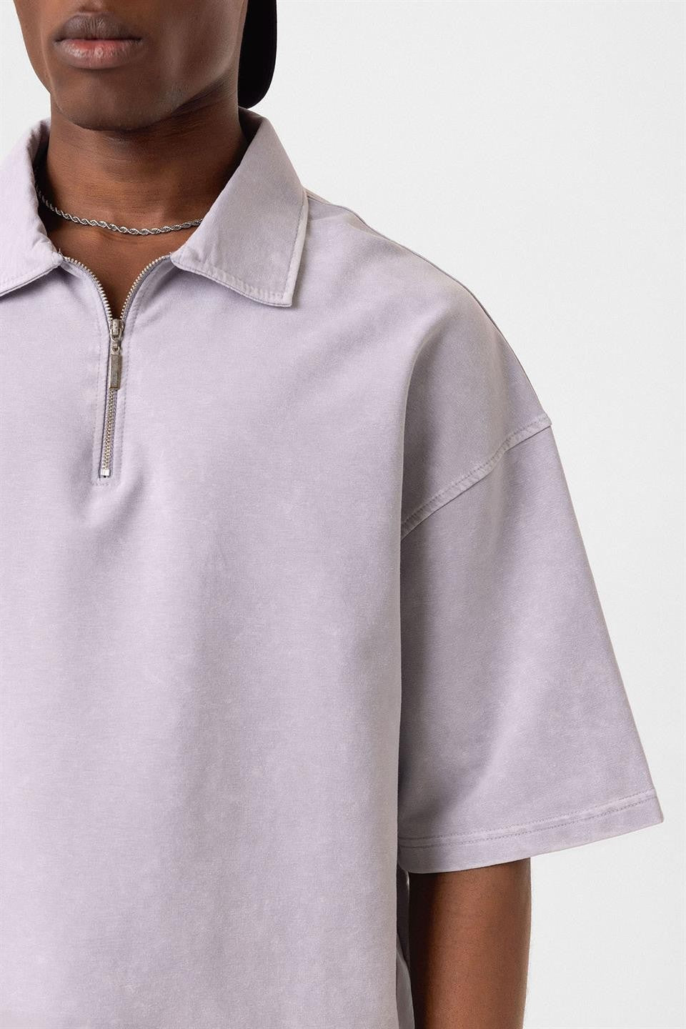 Oversized Washed Polo-Neck T-Shirt