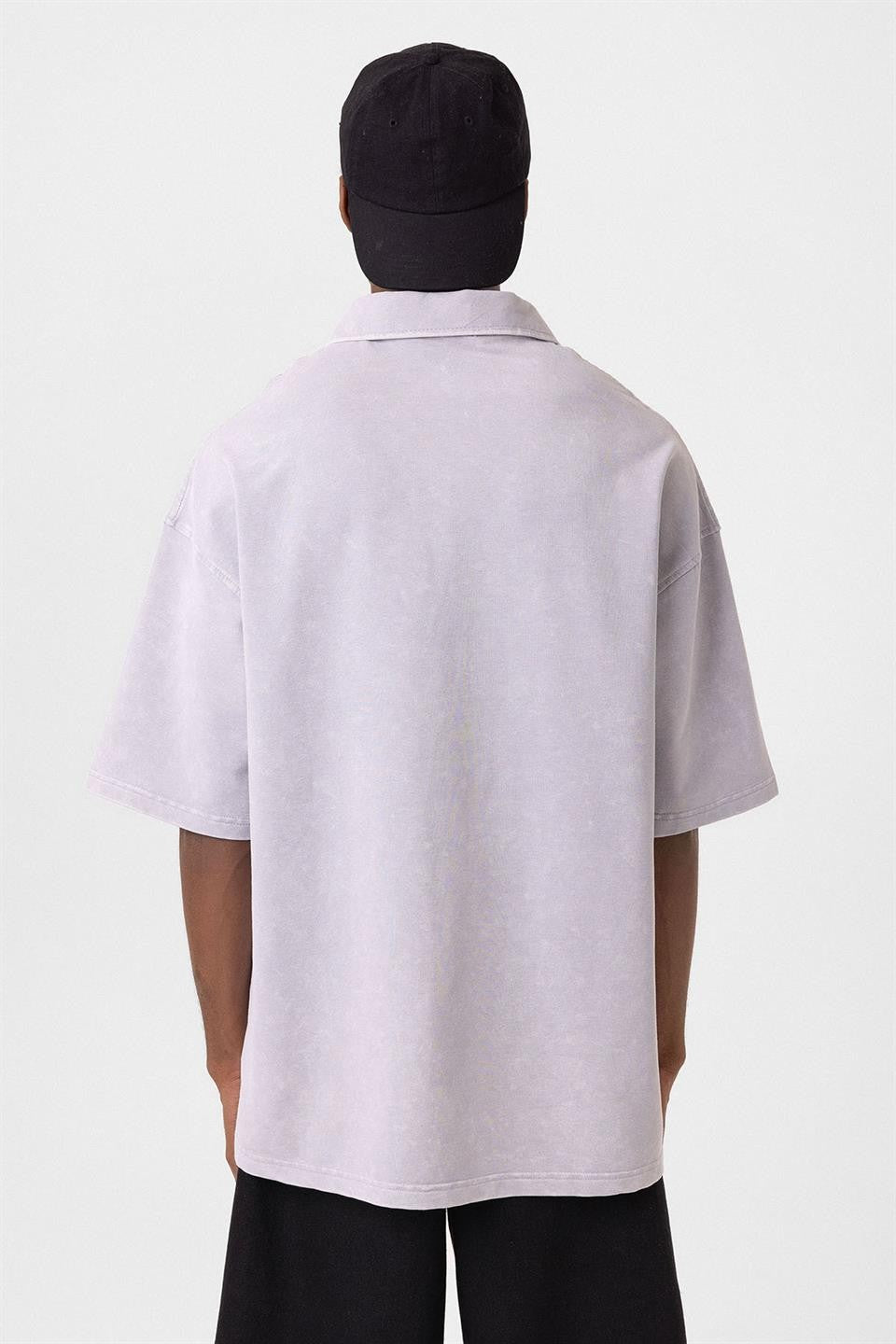 Oversized Washed Polo-Neck T-Shirt