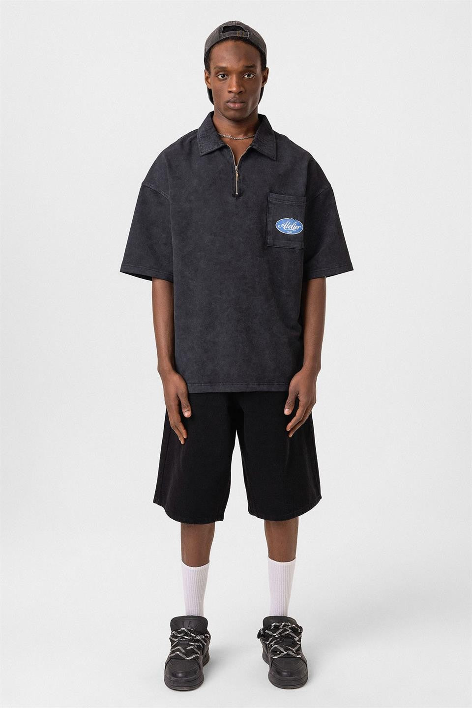 Oversized Polo-Neck Zipper T-Shirt