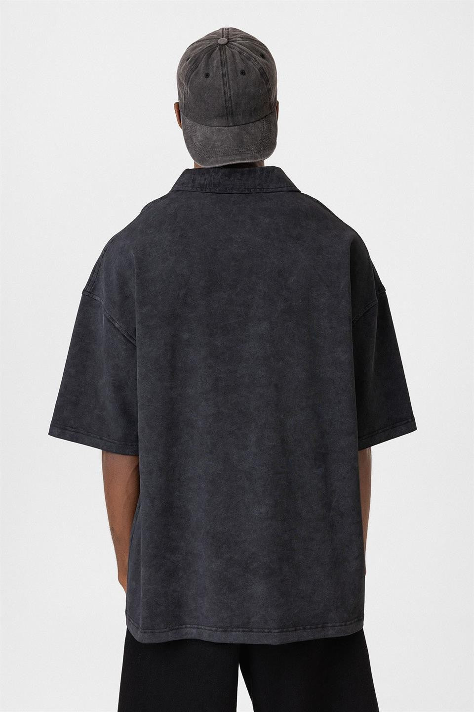 Oversized Polo-Neck Zipper T-Shirt