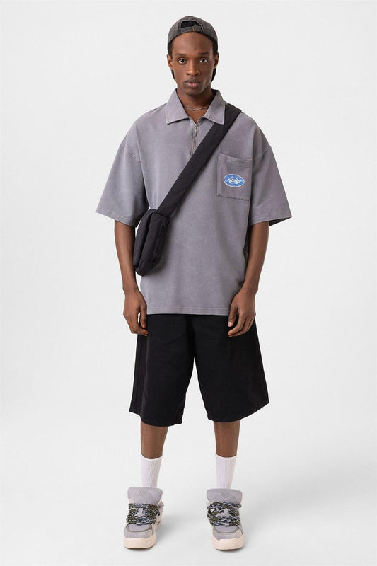Oversized Polo-Neck Zipper T-Shirt