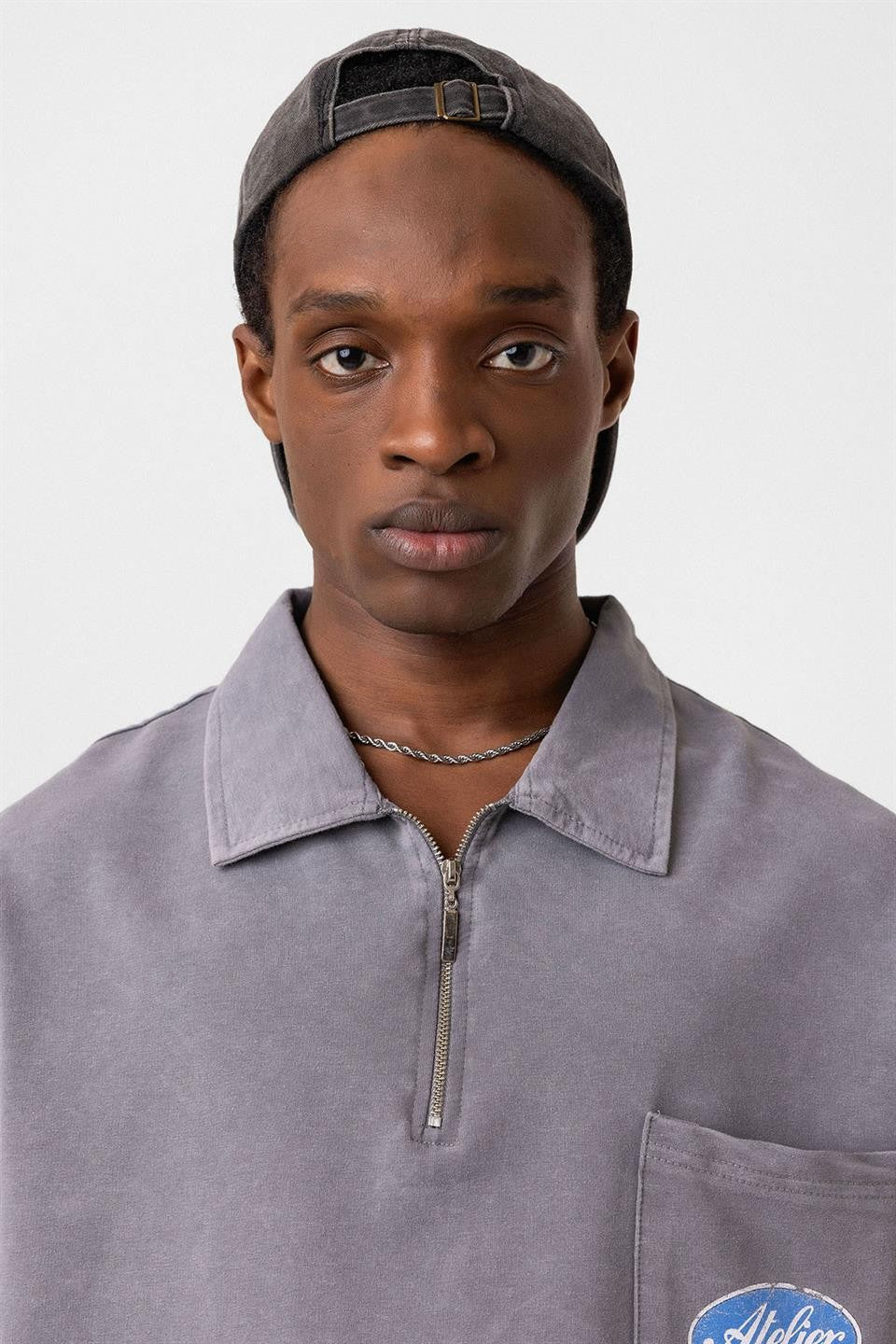 Oversized Polo-Neck Zipper T-Shirt