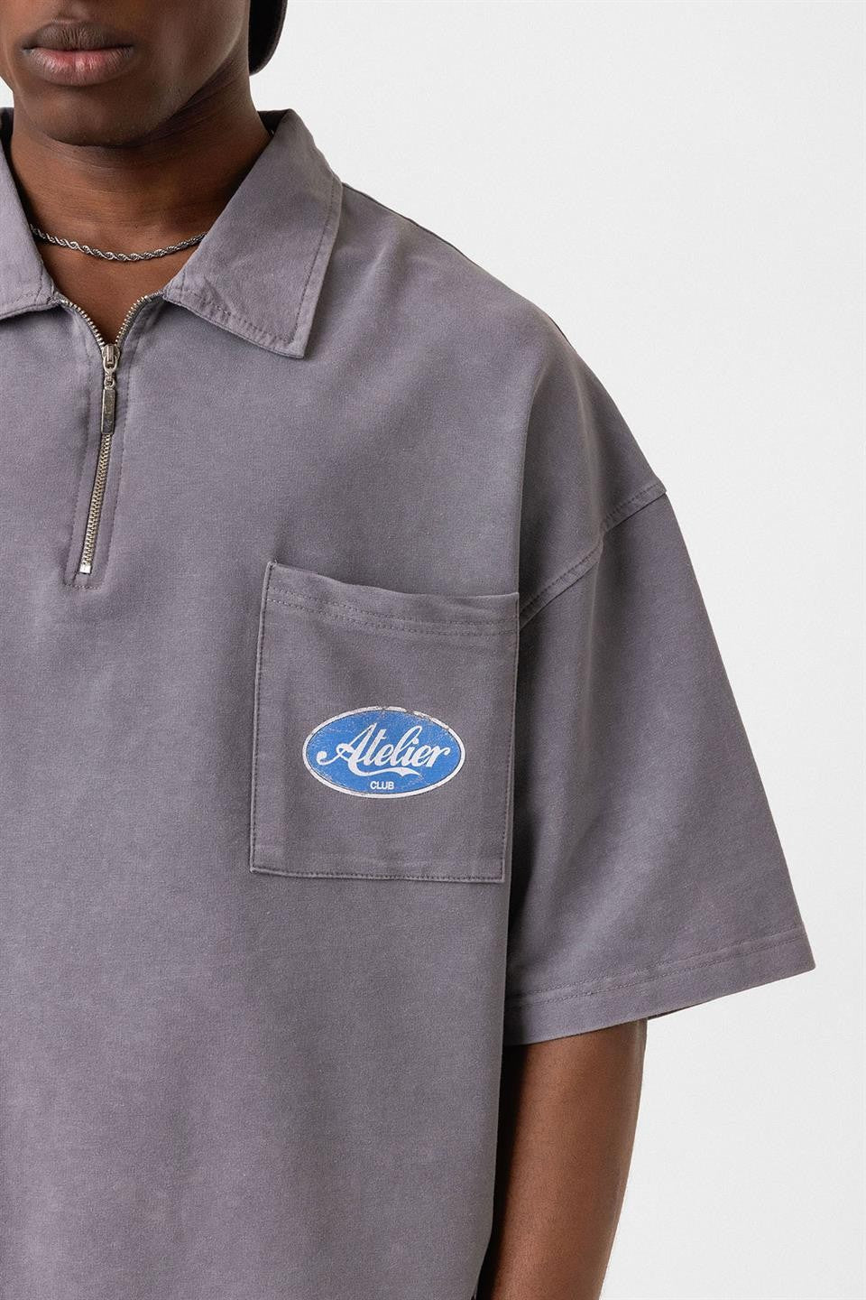 Oversized Polo-Neck Zipper T-Shirt