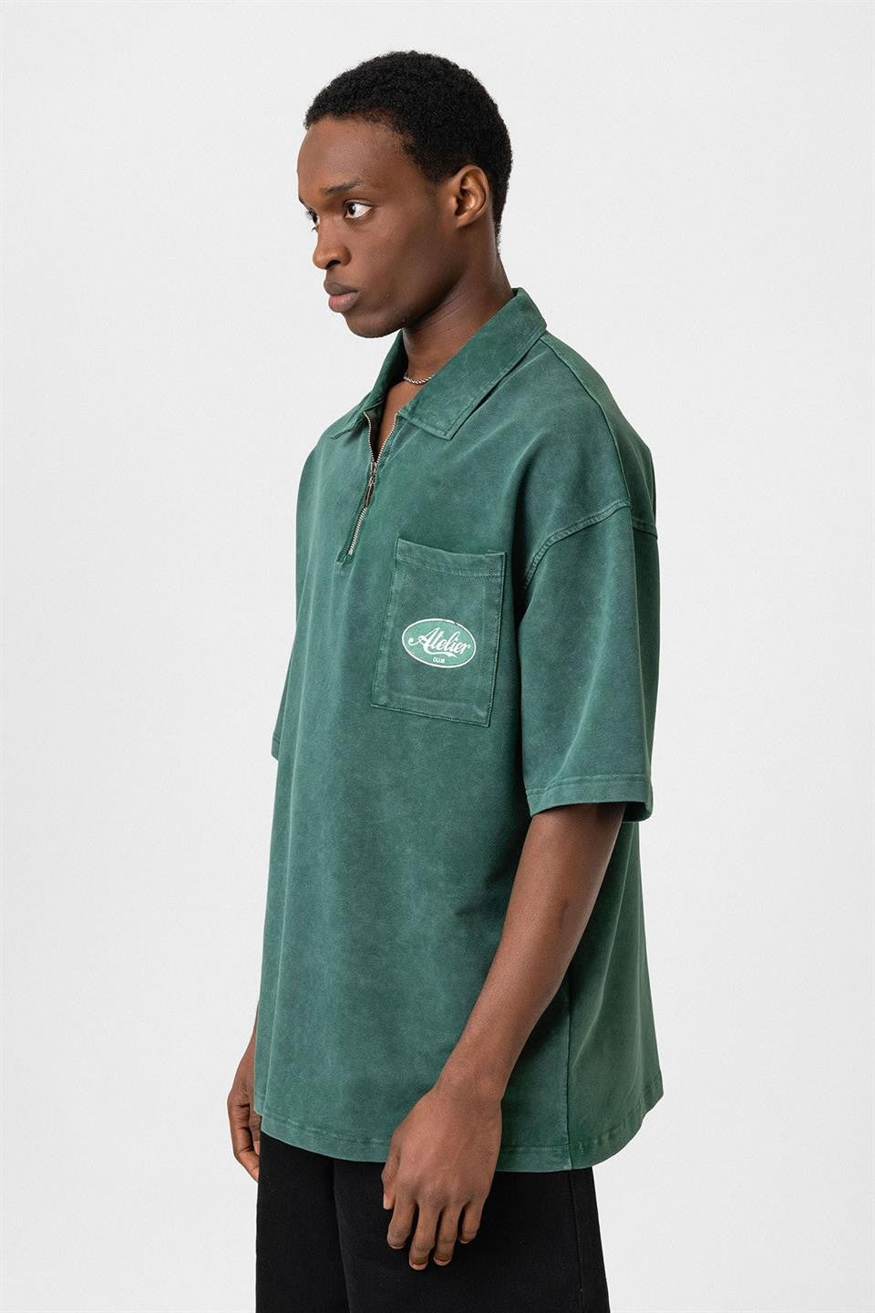 Oversized Polo-Neck Zipper T-Shirt