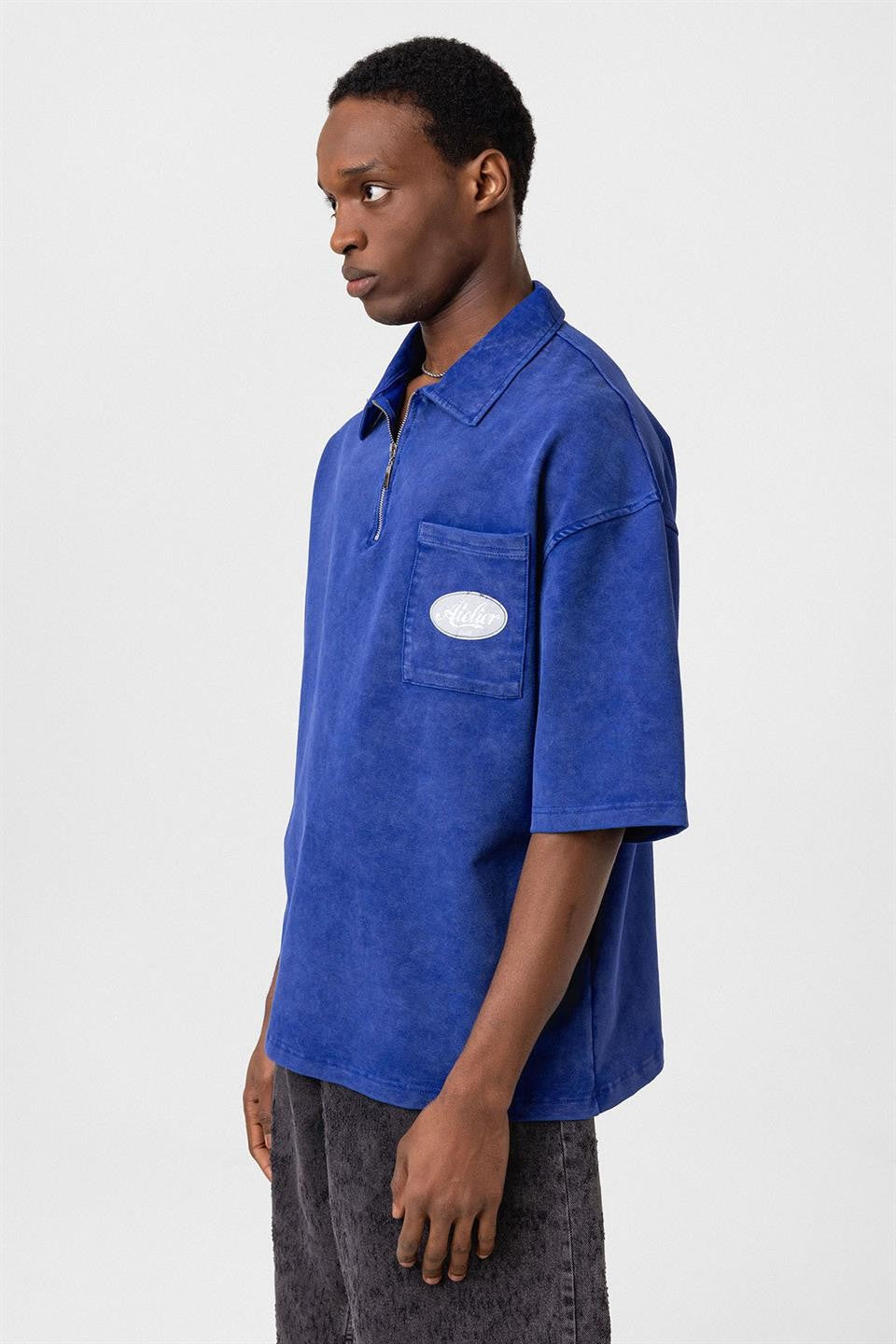 Oversized Polo-Neck Zipper T-Shirt