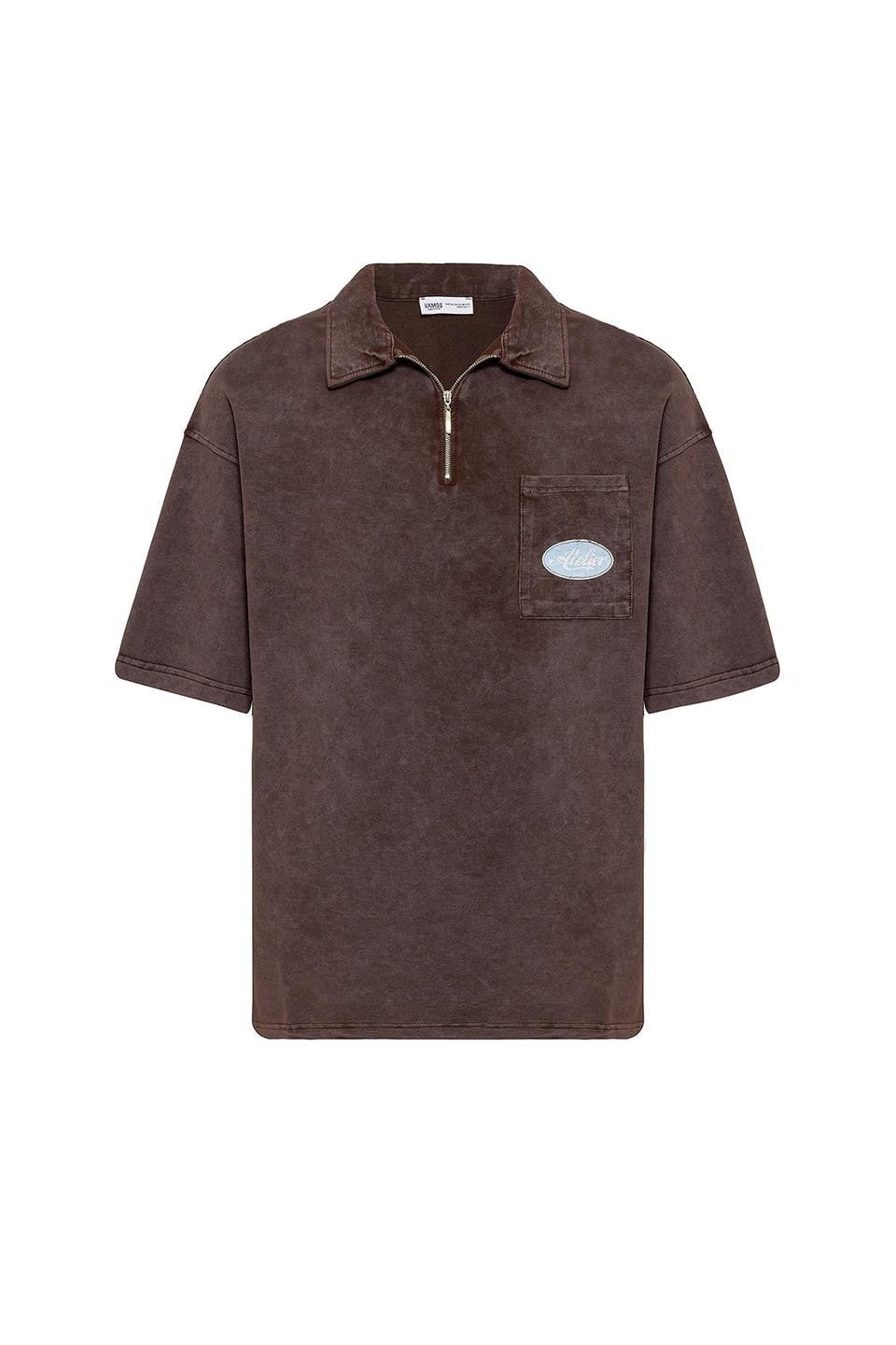 Oversized Polo-Neck Zipper T-Shirt