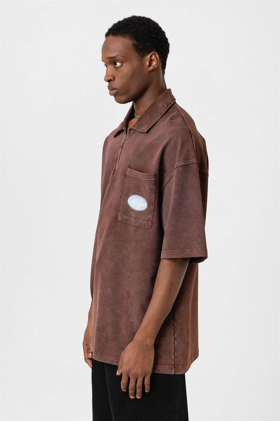Oversized Polo-Neck Zipper T-Shirt