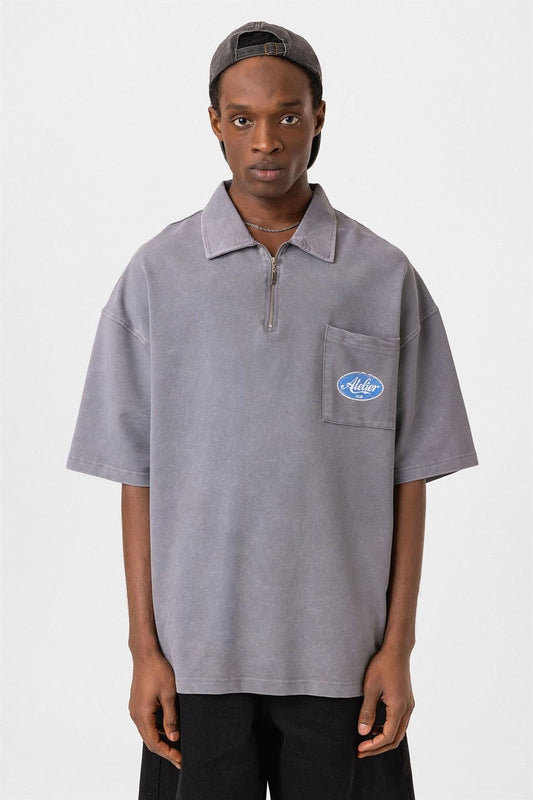 Oversized Polo-Neck Zipper T-Shirt