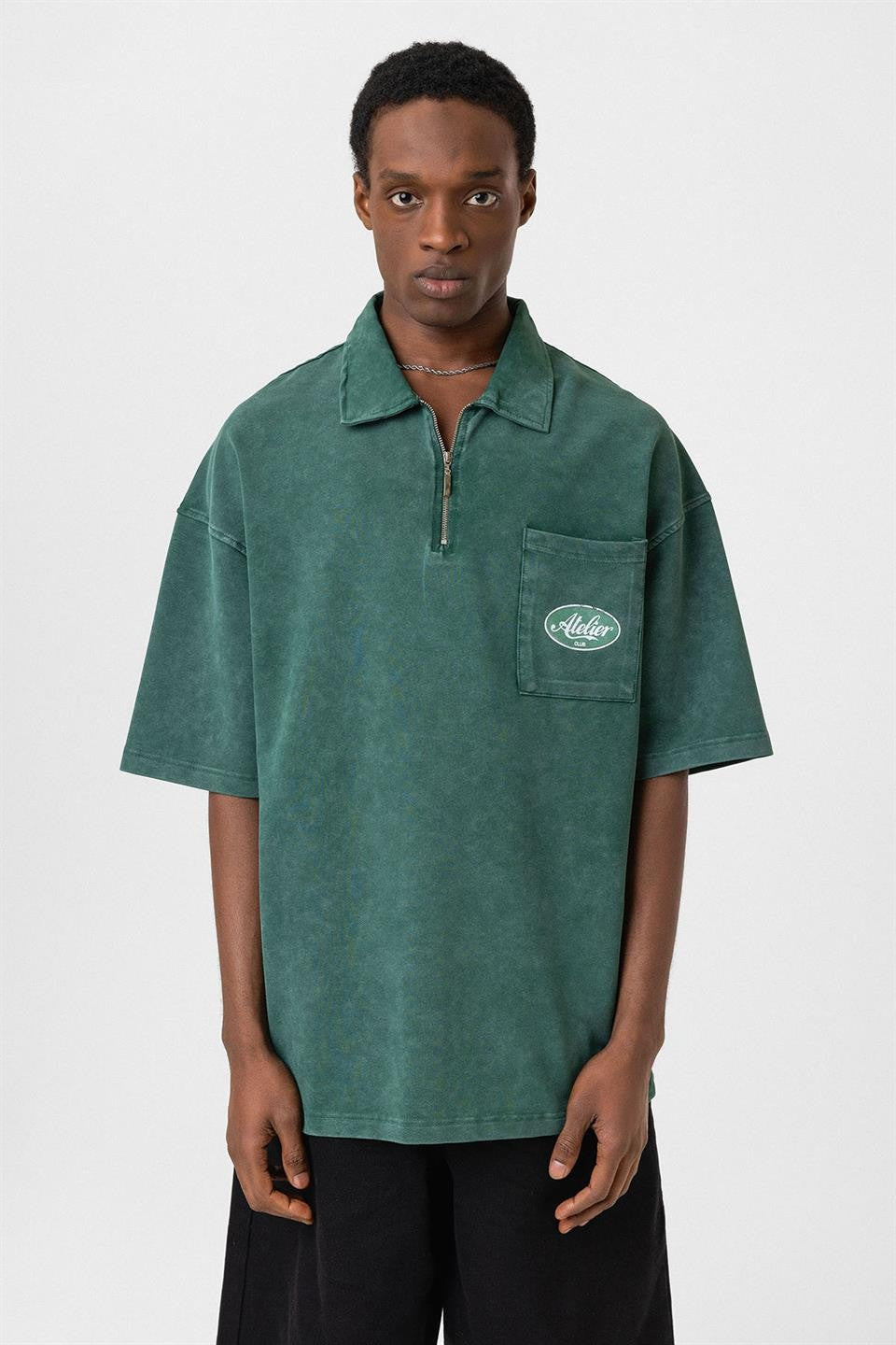 Oversized Polo-Neck Zipper T-Shirt