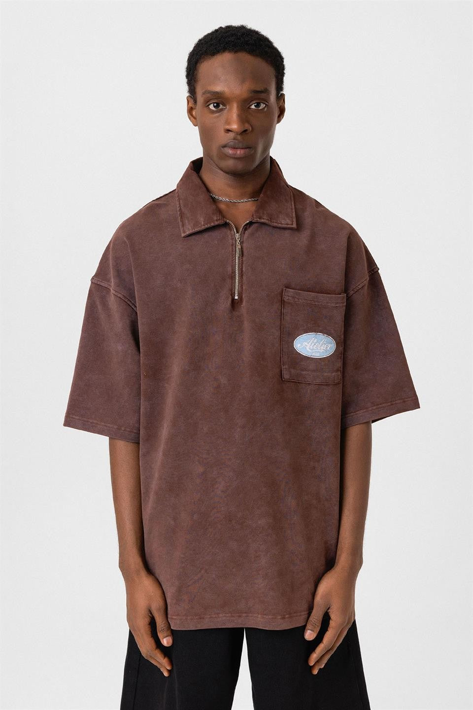 Oversized Polo-Neck Zipper T-Shirt