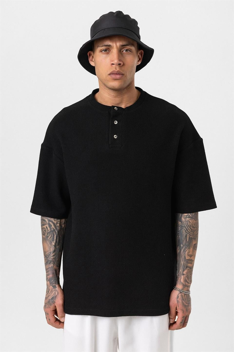 Oversized T-Shirt with Button-Down Collar