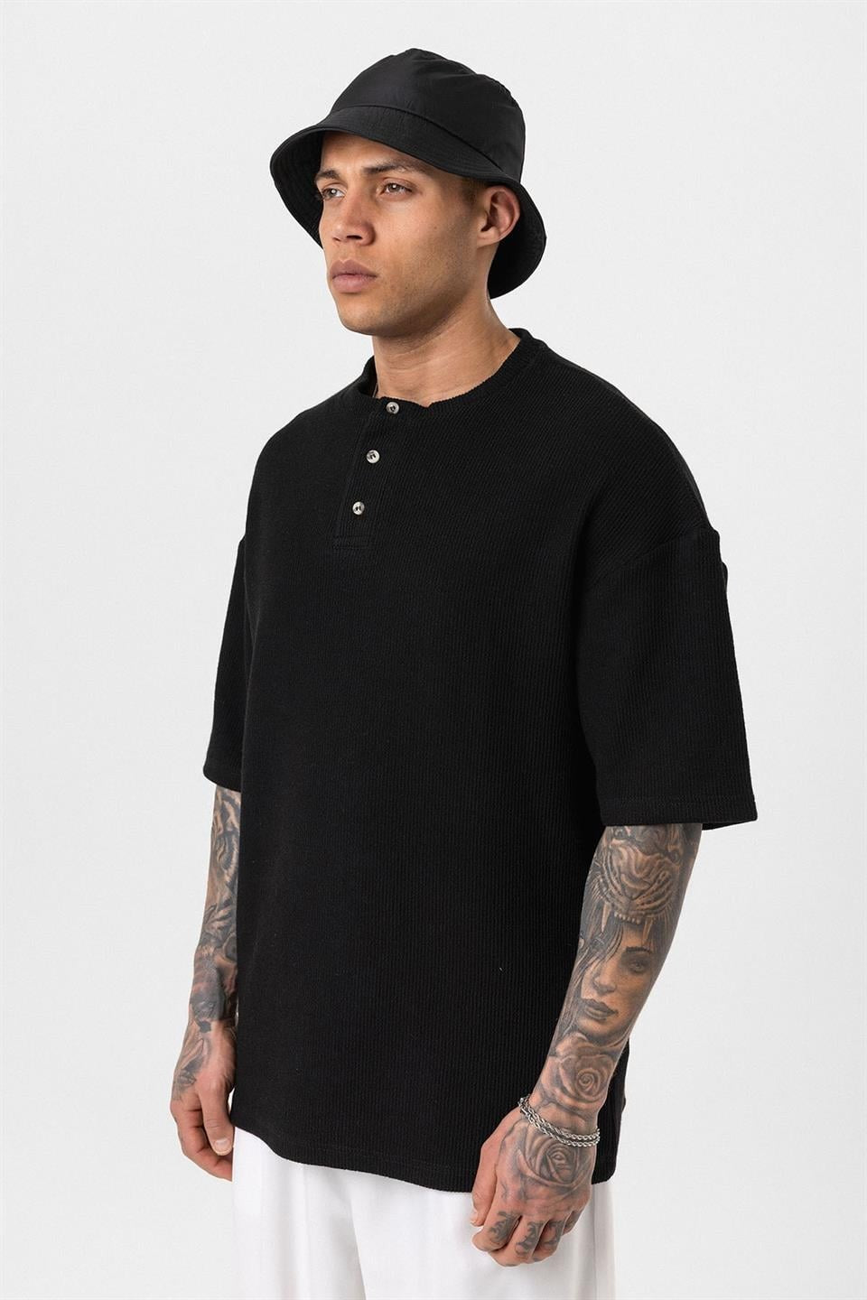 Oversized T-Shirt with Button-Down Collar