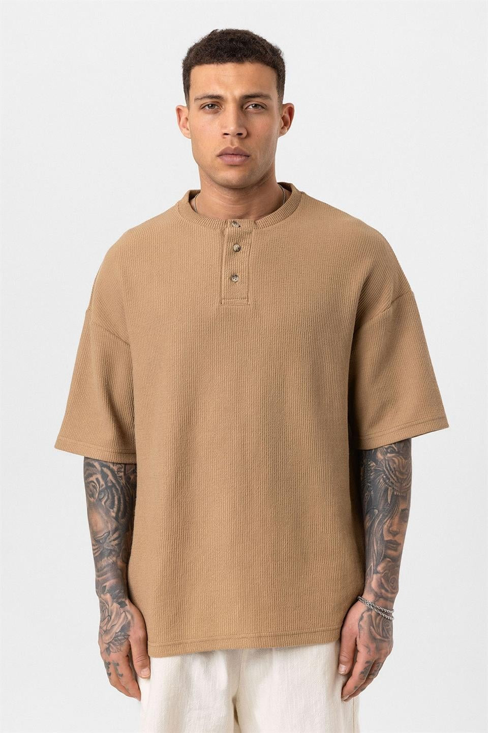 Oversized T-Shirt with Button-Down Collar