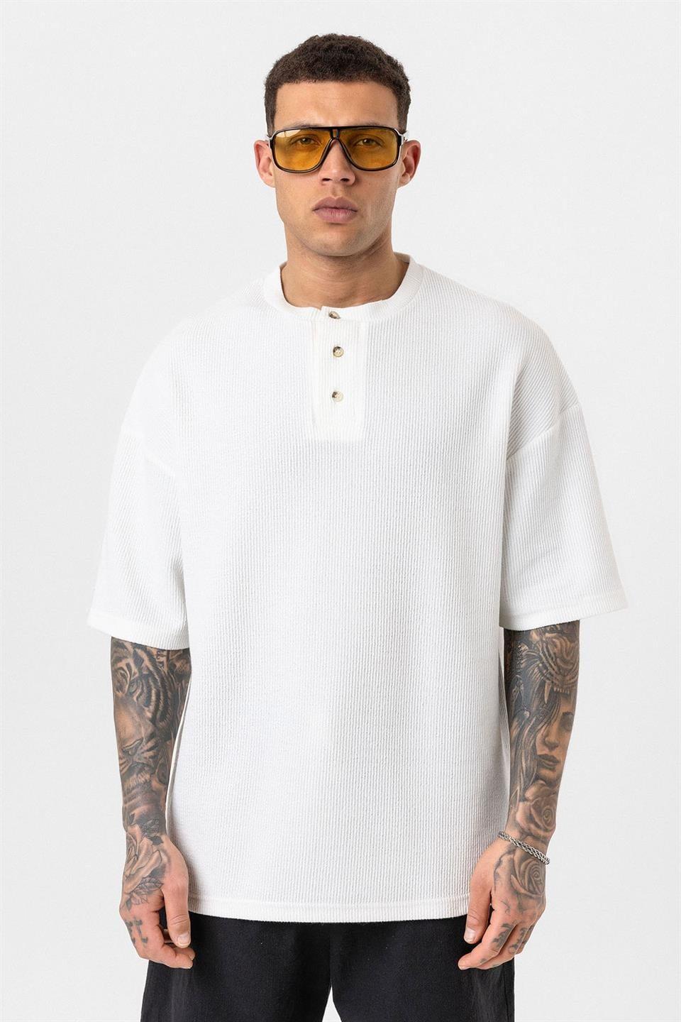 Oversized T-Shirt with Button-Down Collar