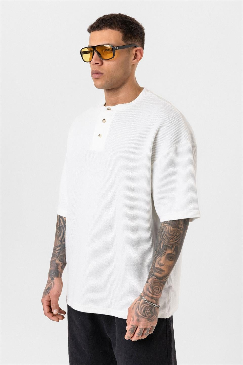 Oversized T-Shirt with Button-Down Collar