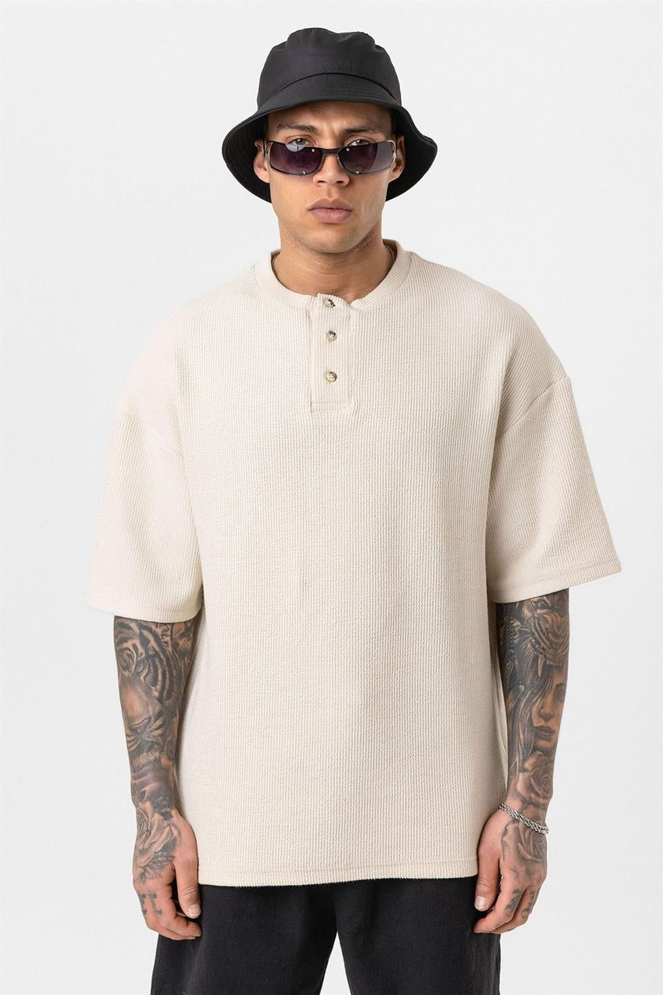 Oversized T-Shirt with Button-Down Collar