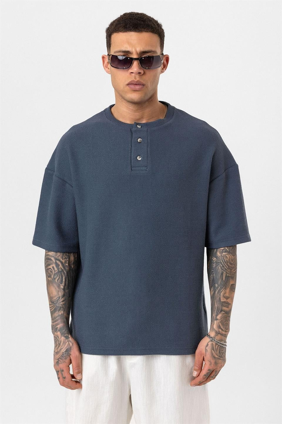 Oversized T-Shirt with Button-Down Collar