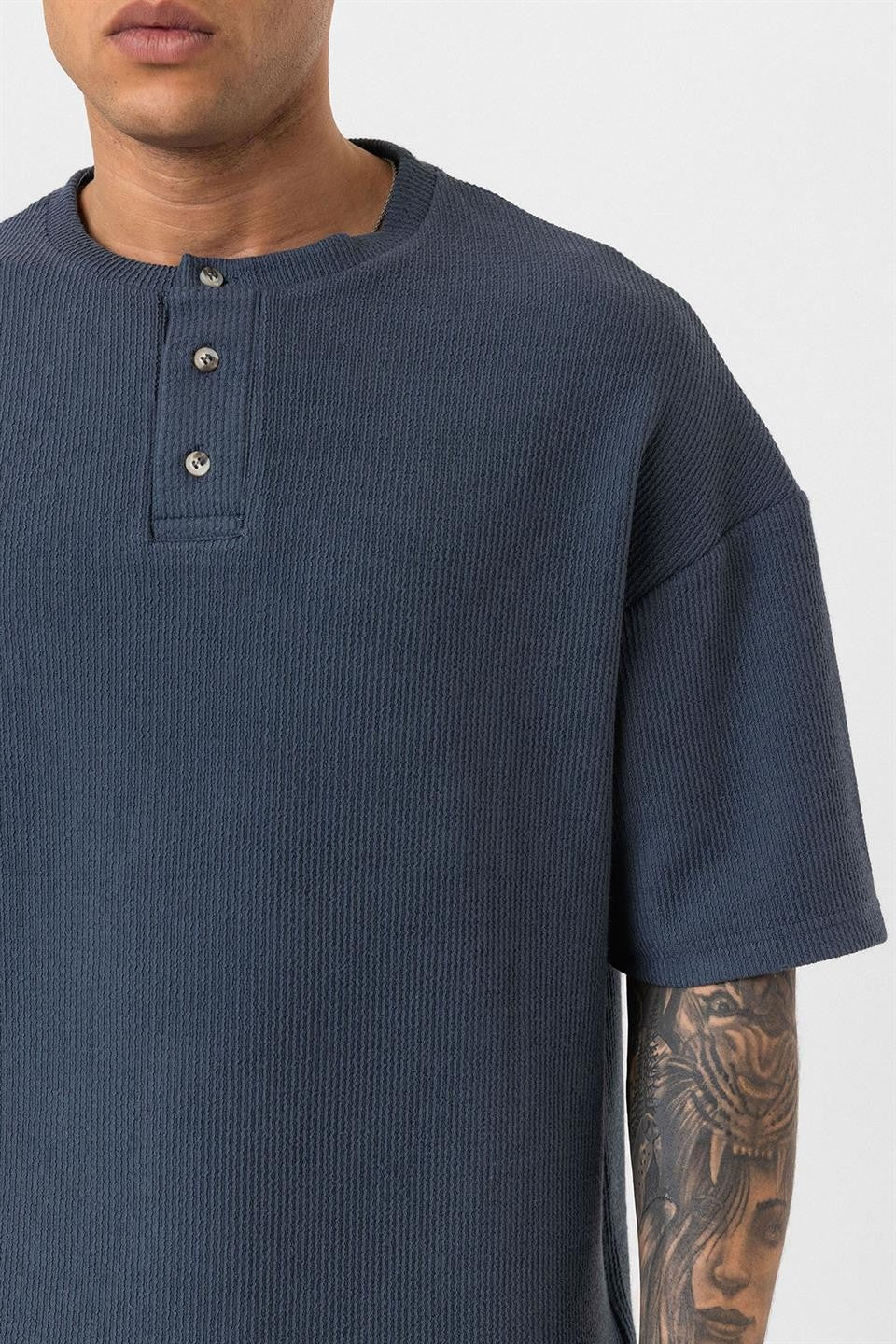 Oversized T-Shirt with Button-Down Collar