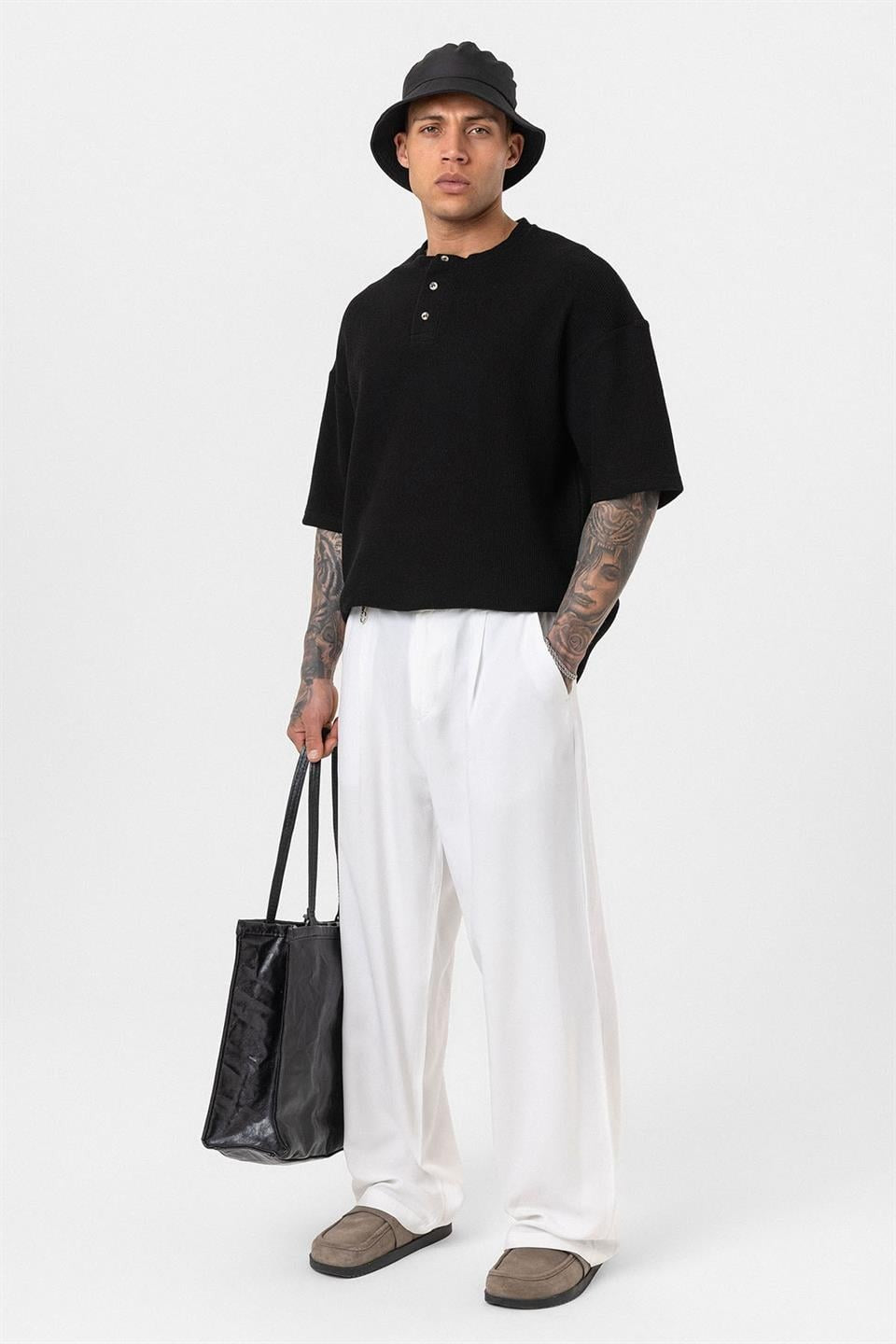 Oversized T-Shirt with Button-Down Collar