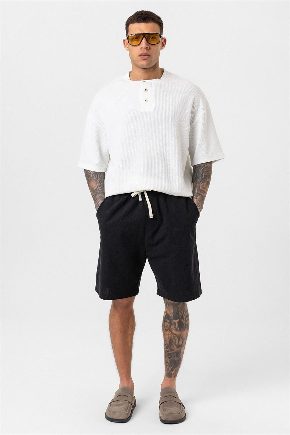Oversized T-Shirt with Button-Down Collar