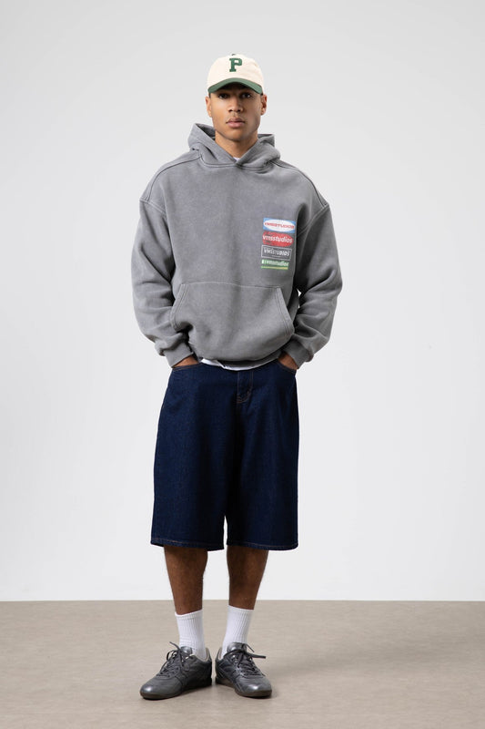Oversized Washed Printed Hooded Sweatshirt