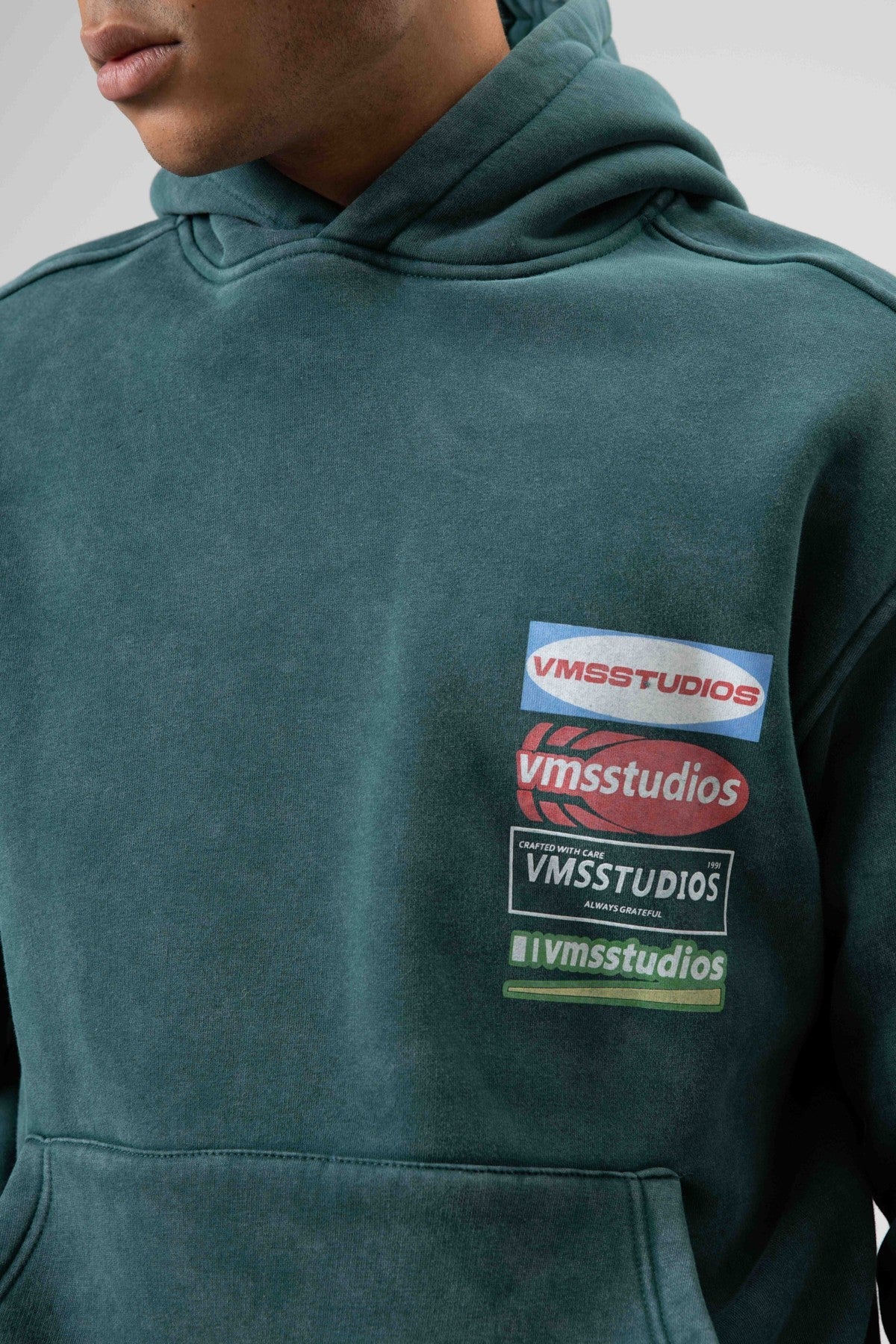 Oversized Washed Printed Hooded Sweatshirt