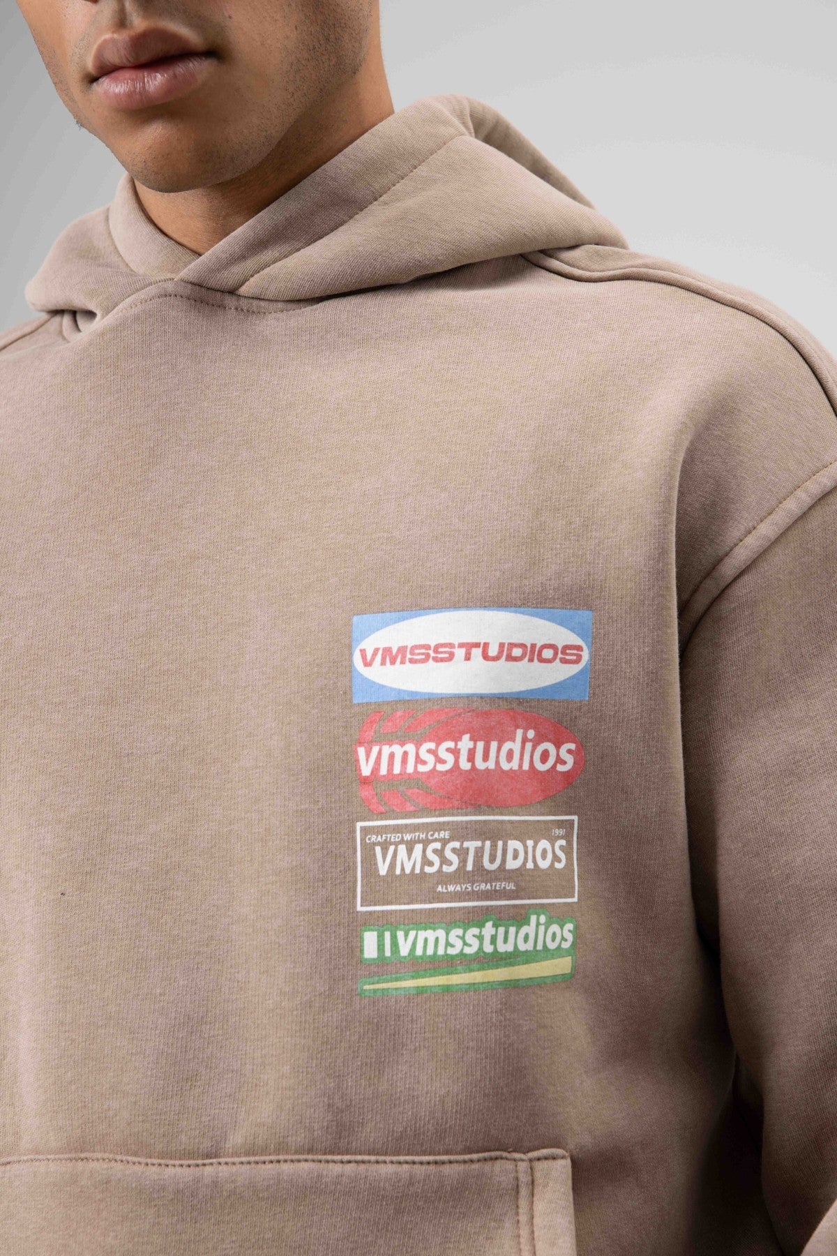 Oversized Washed Printed Hooded Sweatshirt