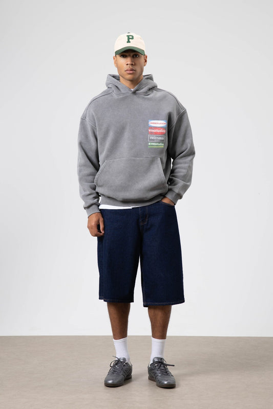 Oversized Washed Printed Hooded Sweatshirt
