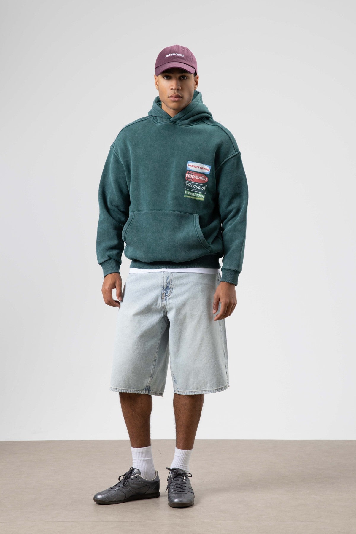 Oversized Washed Printed Hooded Sweatshirt