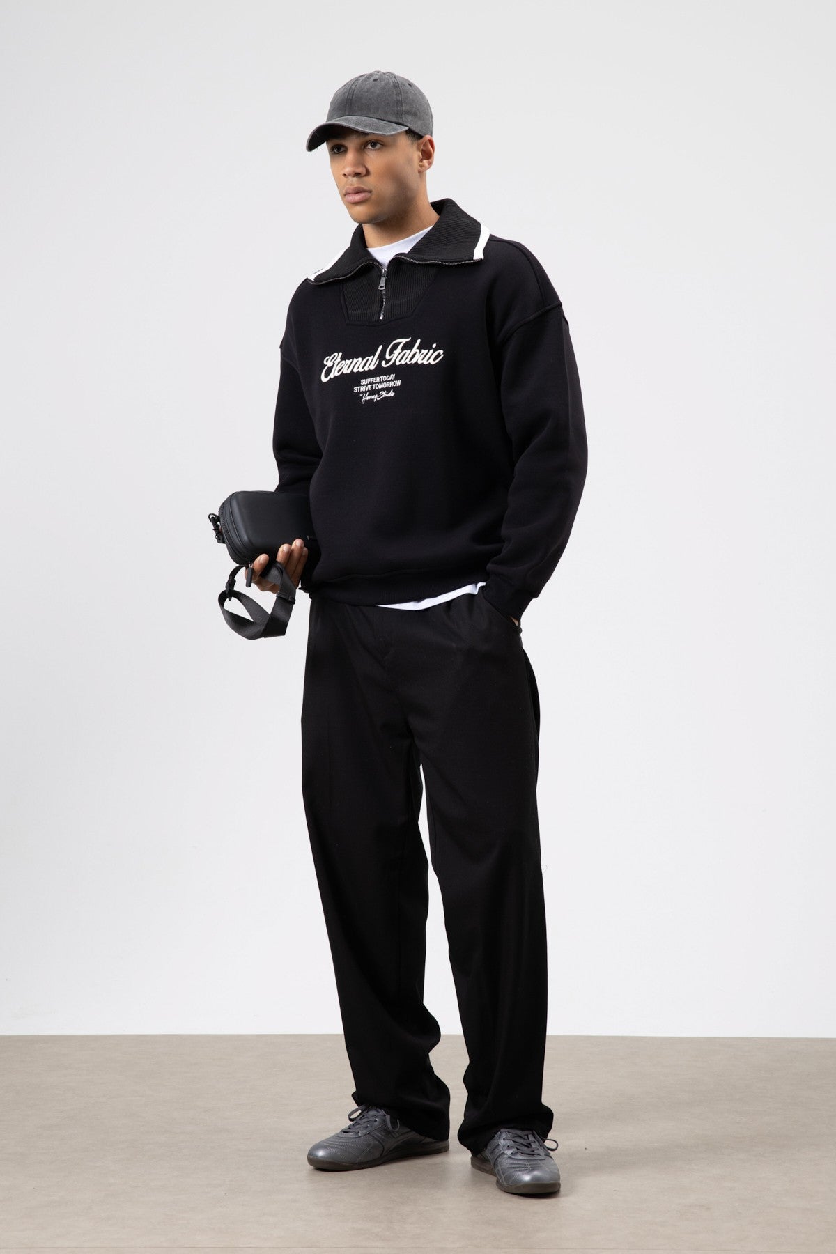 Oversized Zipper-Neck Sweatshirt