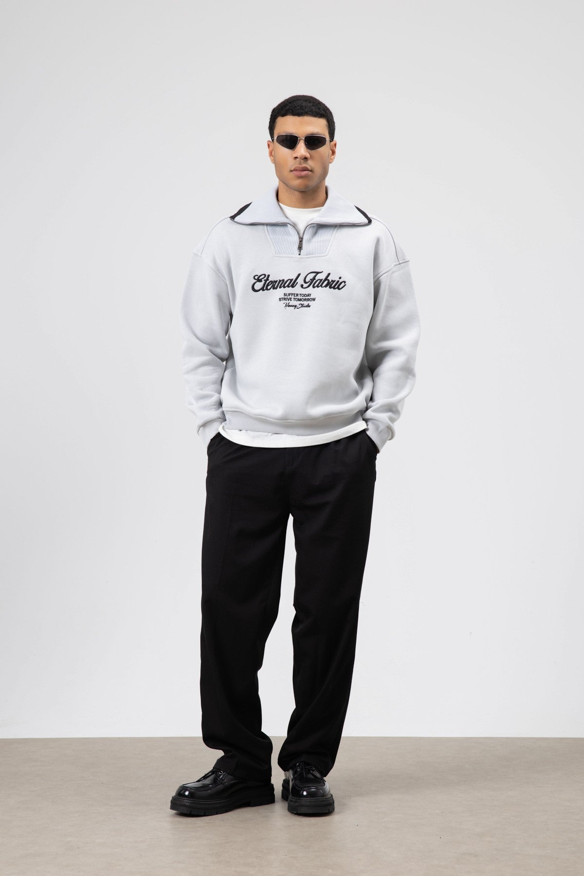 Oversized Zipper-Neck Sweatshirt