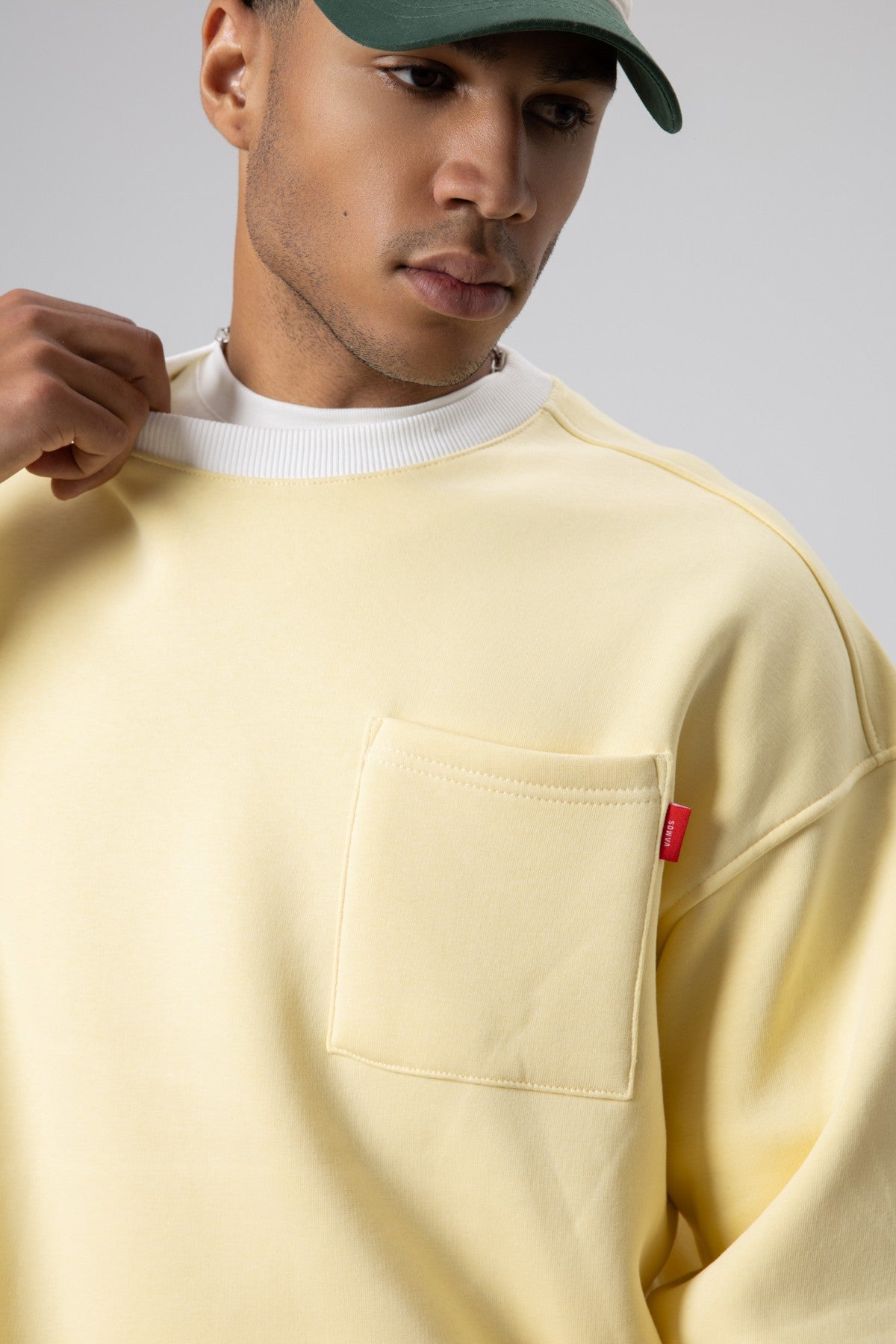 Oversized Sweatshirt with Crew Neck and Pocket Details