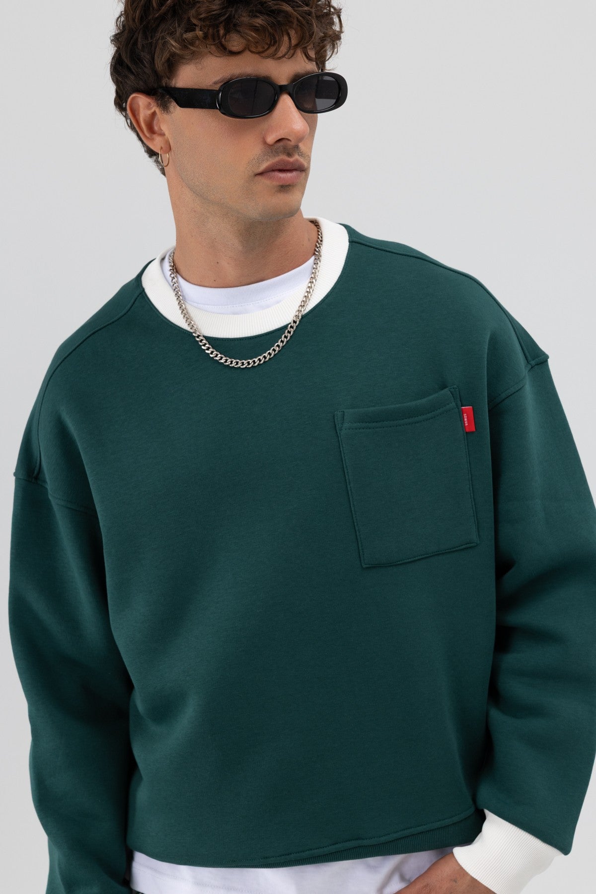 Oversized Sweatshirt with Crew Neck and Pocket Details