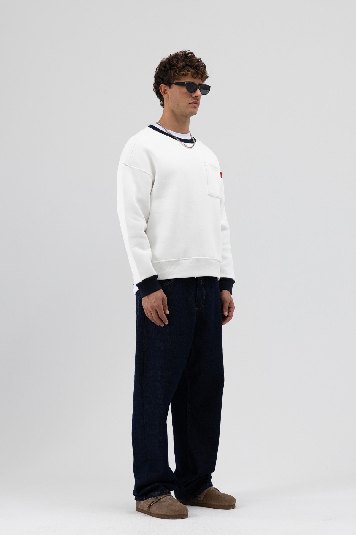 Oversized Sweatshirt with Crew Neck and Pocket Details